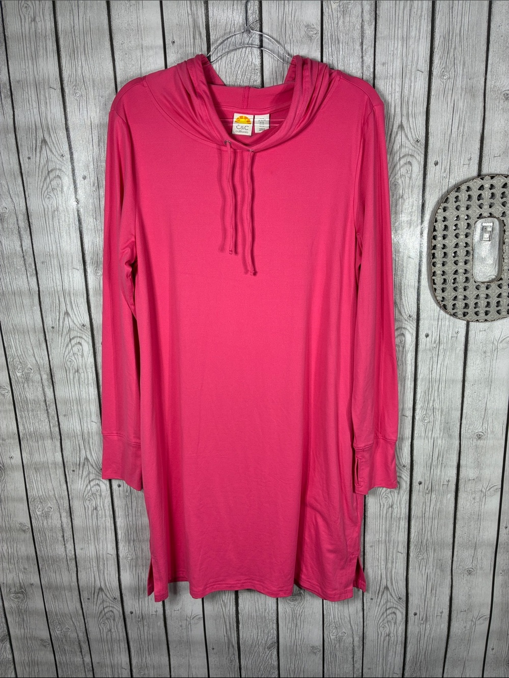 C&C UPF 50 Pink Long-Sleeve Knit Hooded Cowl Dress Size XL